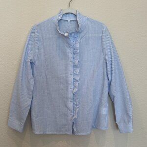 EI Town Blue and White Stripe Seersucker Blouse